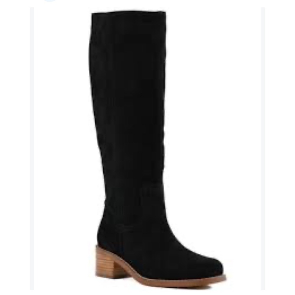 Franco Sarto A-Track Black Suede Tall Pull On Boots Leather Upper Size 8M